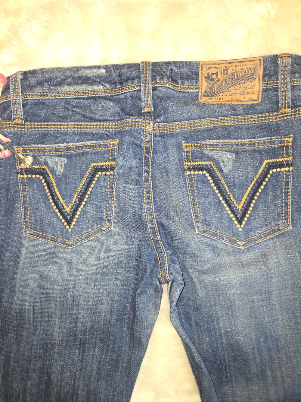 Vigoss Women's Bootcut Jeans - Medium Blue with Yellow Stitching